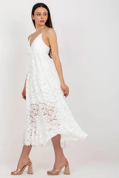 Krajkové dámské letní šaty v midi délce v bílé barvě Och Bella
