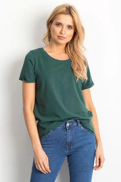 Tmavě zelené bavlněné basic tričko pro ženy FPrice