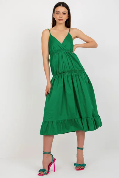 Dámské zelené midi šaty ma ramínka FPrice