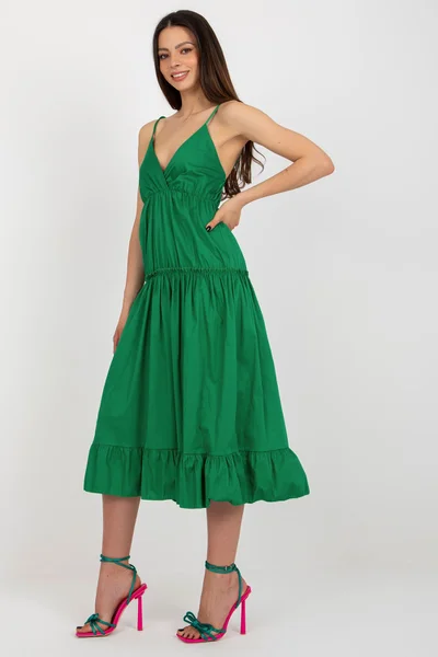 Dámské zelené midi šaty ma ramínka FPrice