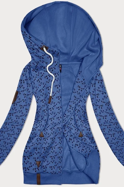 Tmavě modrá dámská delší mikina se vzorem ptáčků 6&8 Fashion