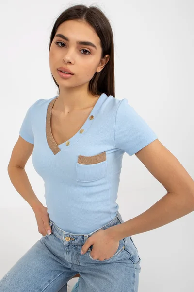 Bledě modré dámské tričko V-neck FPrice