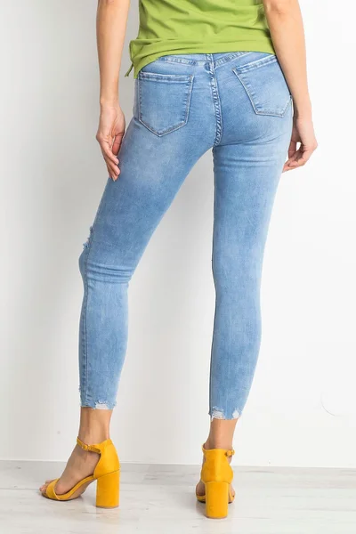 Dámské úzké džíny s otvory modré FPrice