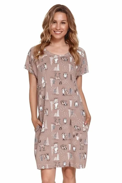 Dámská kojicí noční košilka Mary s lesními zvířaty Dn-nightwear