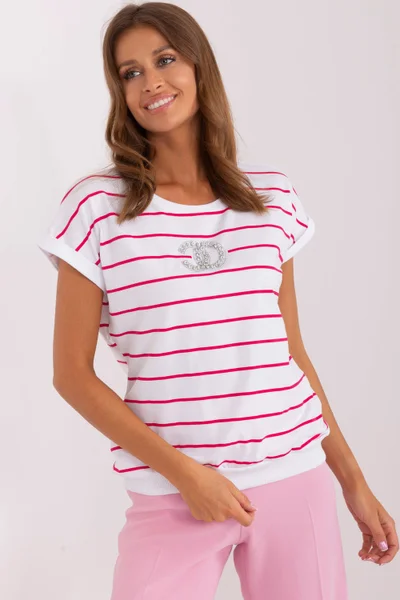 Dámské bavlněné tričko s pruhy RELEVANCE bílo-růžové