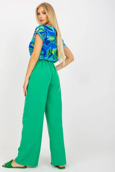 Letní dámské kalhoty široký střih FPrice zelené