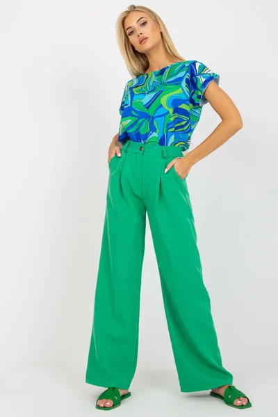 Letní dámské kalhoty široký střih FPrice zelené