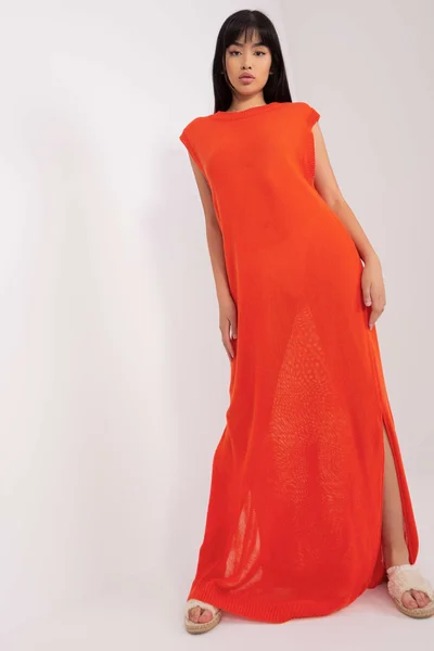 Poloprůsvitné oranžové maxi šaty s rozparky FPrice