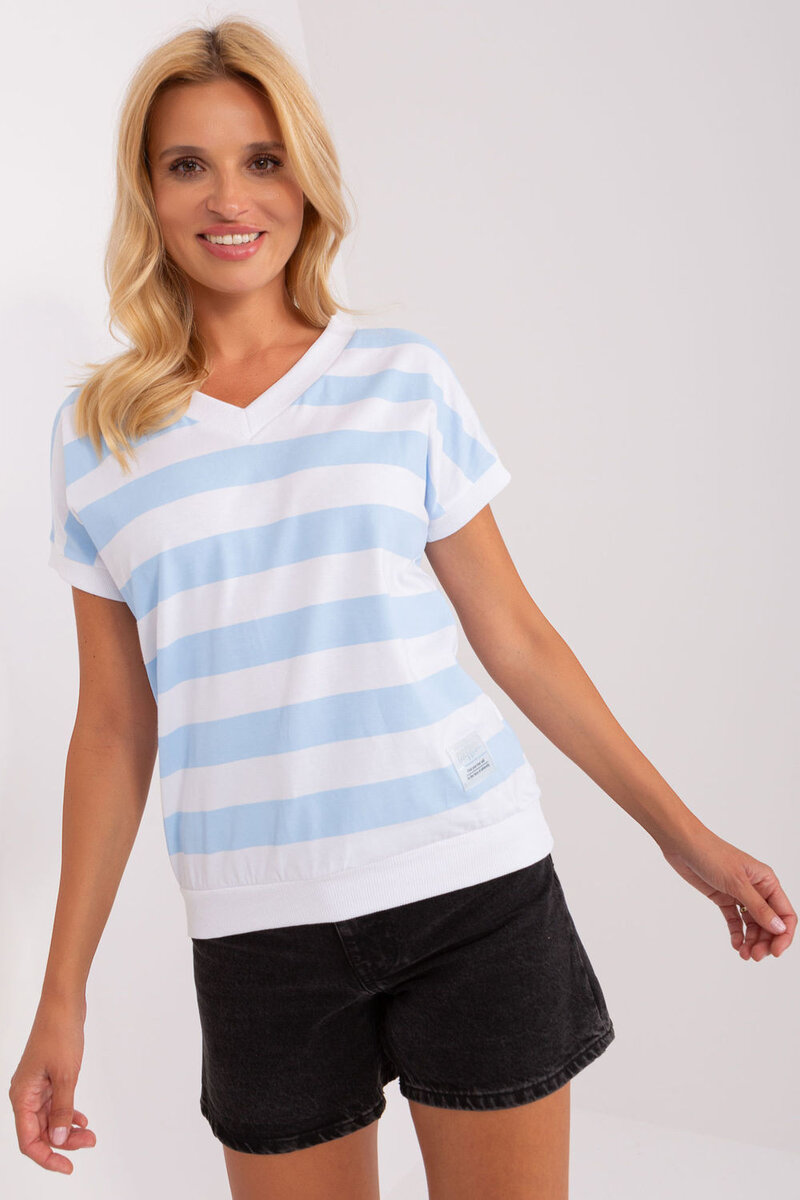 Modro-bílé dámské pruhované tričko V-neck RELEVANCE, S/M i240_183511_2:S/M