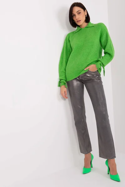 Zelený dámský pulovr s límečkem FPrice