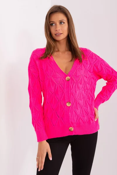 Neon růžový dámský propínací pulovr FPrice