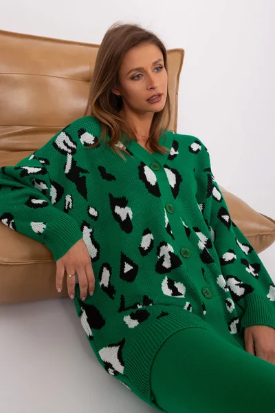 Oversize dámský zelený vzorovaný svetr FPrice