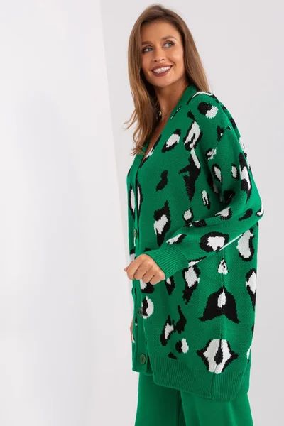 Oversize dámský zelený vzorovaný svetr FPrice