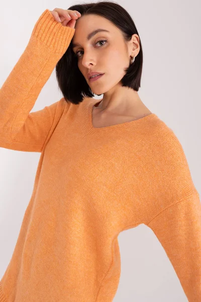 Delší oranžová dámský V-neck pulovr FPrice