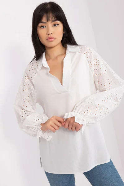 Letní dámská bílá volná košile s ozdobnými rukávy FPrice