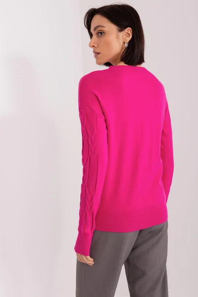 Tmavě růžový dámský svetr s náplety FPrice