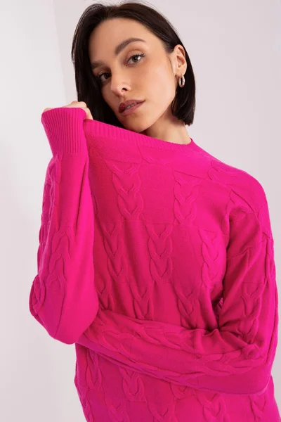 Tmavě růžový dámský svetr s náplety FPrice