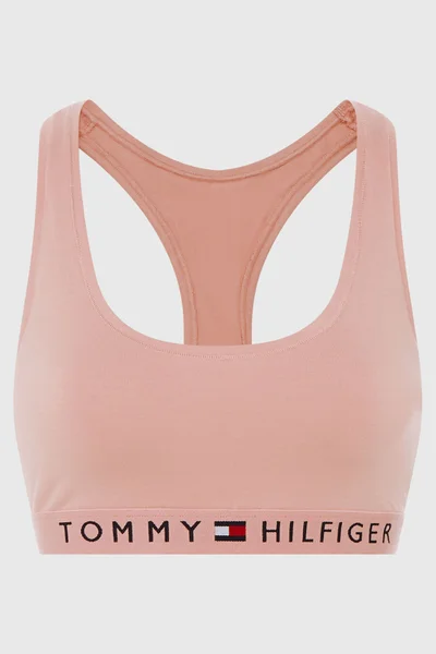 Pudrově růžová bavlněná sportovní podprsenka Tommy Hilfiger