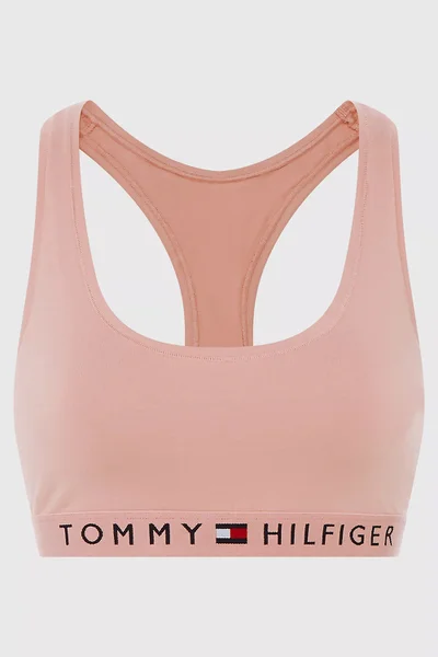 Pudrově růžová bavlněná sportovní podprsenka Tommy Hilfiger