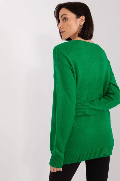 Zelený dámský V-neck pulovr FPrice