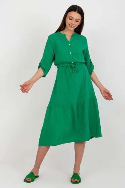 Dámské zelené košilové midi šaty FPrice