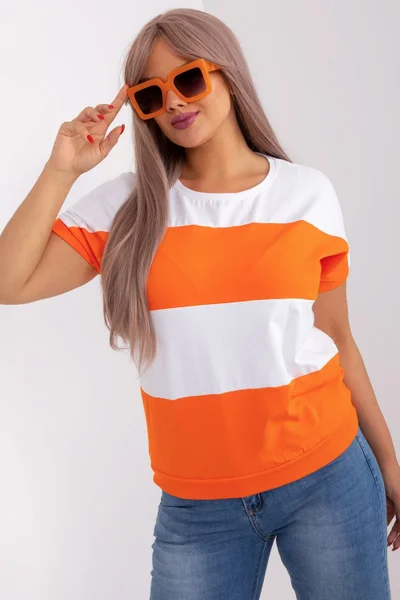 Oranžovo-bílé dámské tričko s pruhy RELEVANCE