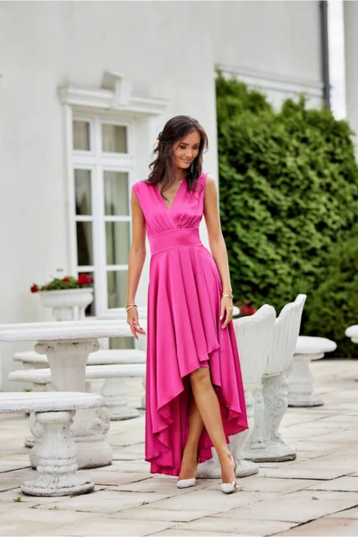 Letní asymetrické dámské růžové šaty Roco Fashion