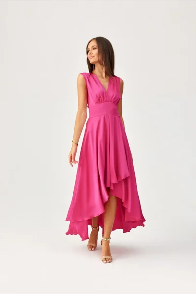 Letní asymetrické dámské růžové šaty Roco Fashion