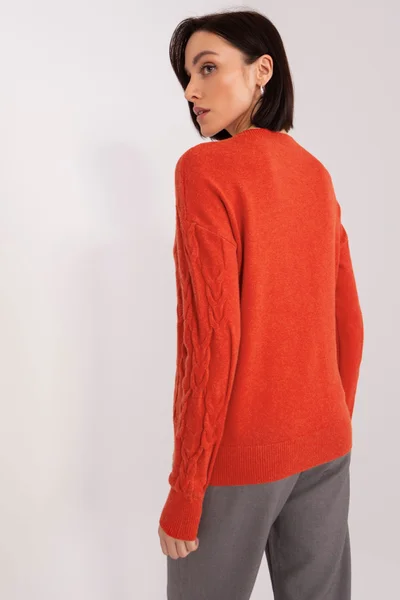 Cihlově červený dámský svetr s kulatým výstřihem FPrice