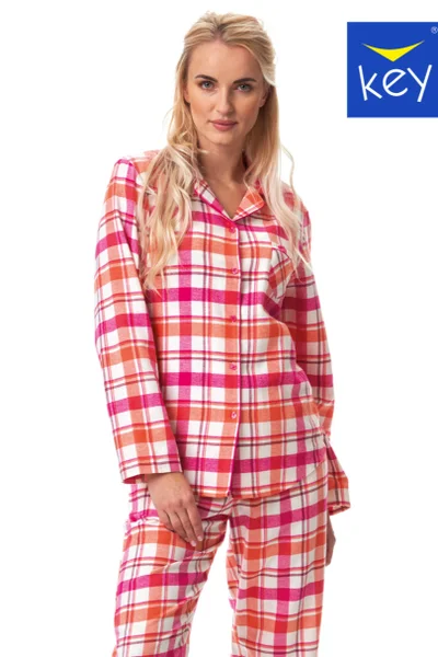 Kostkované dámské pyžamo s propínací blůzou Key