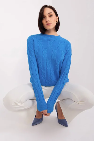 Modrý dámský pletený svetr se vzorem FPrice