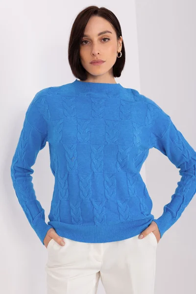 Modrý dámský pletený svetr se vzorem FPrice