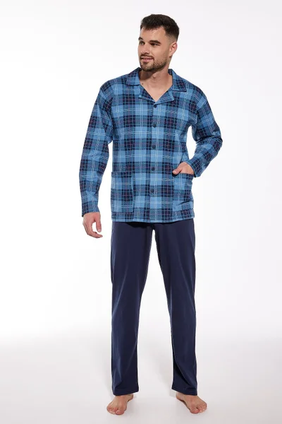 Tmavě modré pánské pyžamo s propínací košilí Cornette