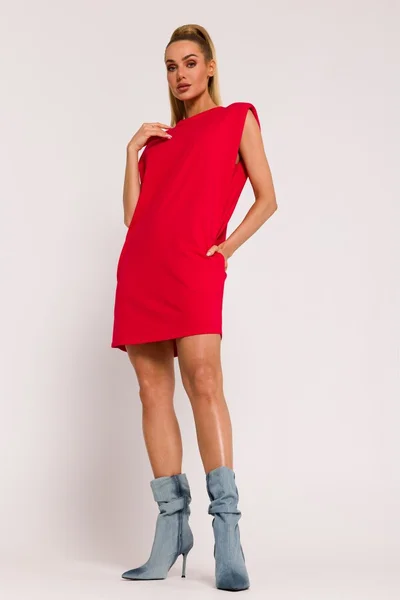 Červené dámské minimalistické šaty bez rukávů Moe