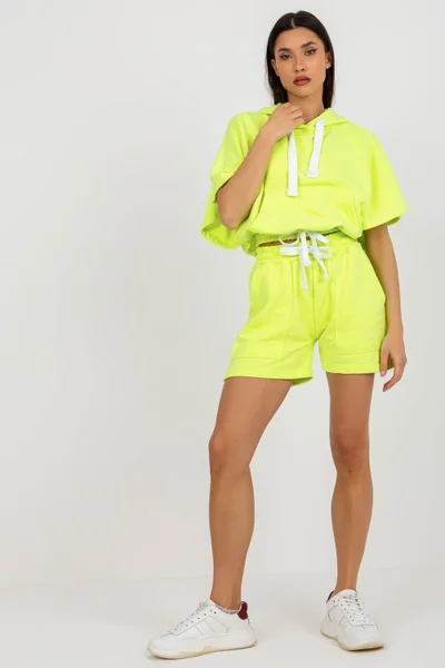 Neon žlutá dámská tepláková souprava se šortkami ex moda