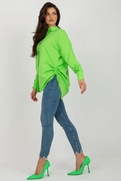 Saténová dámská zelená košile s řasením Factory Price