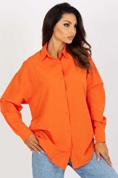 Dámská volná oranžová košile s dlouhými rukávy FPrice