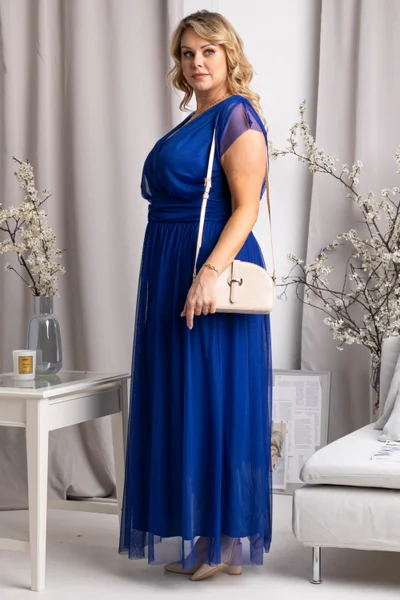 Modré tylové plus size šaty Karko