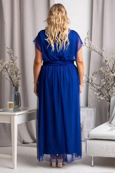 Modré tylové plus size šaty Karko