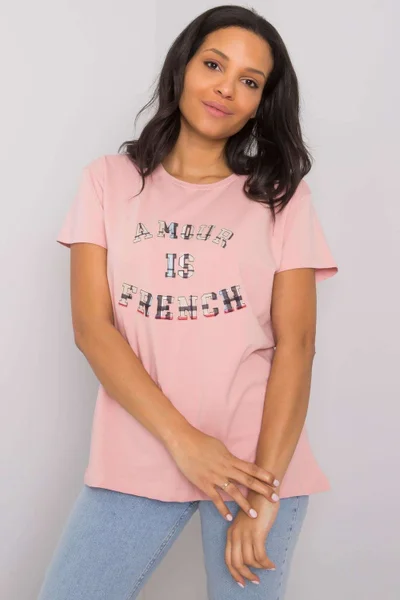 Světle růžové dámské tričko s potiskem FANCY