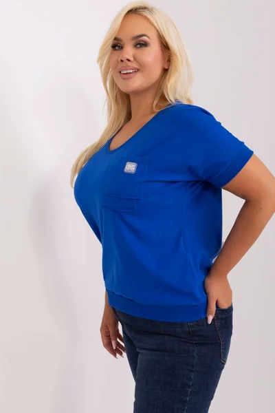 Dámská Kobaltová Bavlněná Halenka Plus Size FPrice