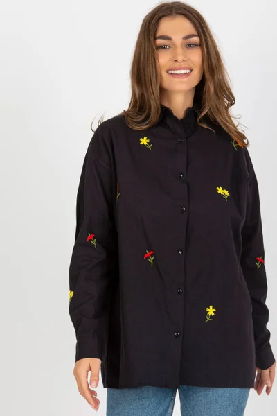 Černá dámská košile s výšivkami Factory Price klasický střih