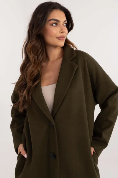 Dámský khaki kabát FPrice - Elegantní délka 108 cm