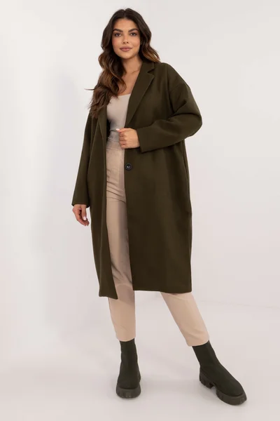 Dámský khaki kabát FPrice - Elegantní délka 108 cm