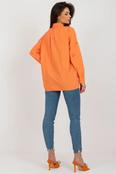 Dámský oranžová košile ve volném střihu Factory Price