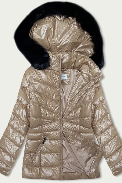 Hnědá prošívaná dámská zimní bunda s kožíškem MELYA MELODY