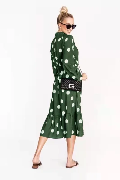 Zelené dámské košilové midi šaty s puntíky Ann Gissy