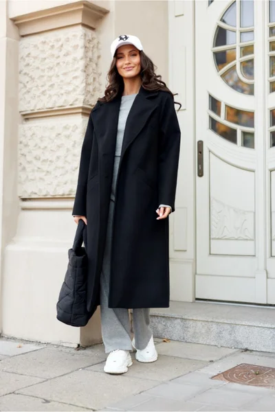 Maxi dámský černý kabát Roco Fashion univerzální velikost
