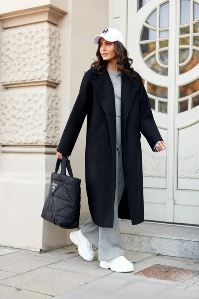 Maxi dámský černý kabát Roco Fashion univerzální velikost