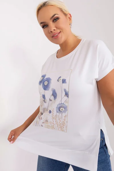 Bílé dámské tričko s modrými květy FPrice